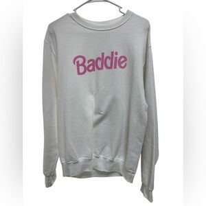 White Sweatshirt with Pink 'Baddie' Print